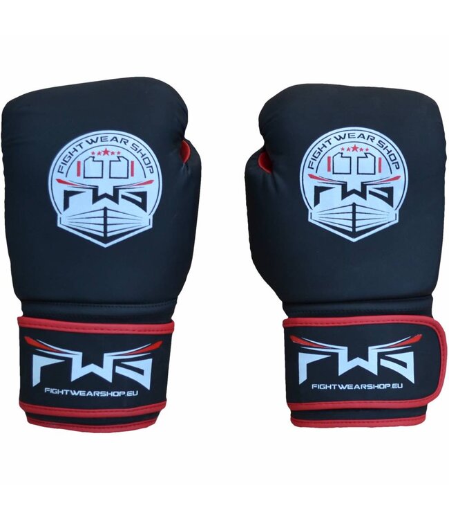 FWS Boxing Gloves Matt MF Leather Kids Black Red