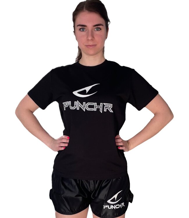 PunchR™  PunchR™ Logo's Sportswear T-Shirt Katoen Zwart Wit