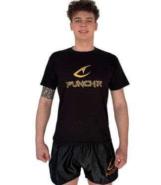 PunchR™  PunchR™ Logos Sportswear T-Shirt Kinder Baumwolle Schwarz Gold