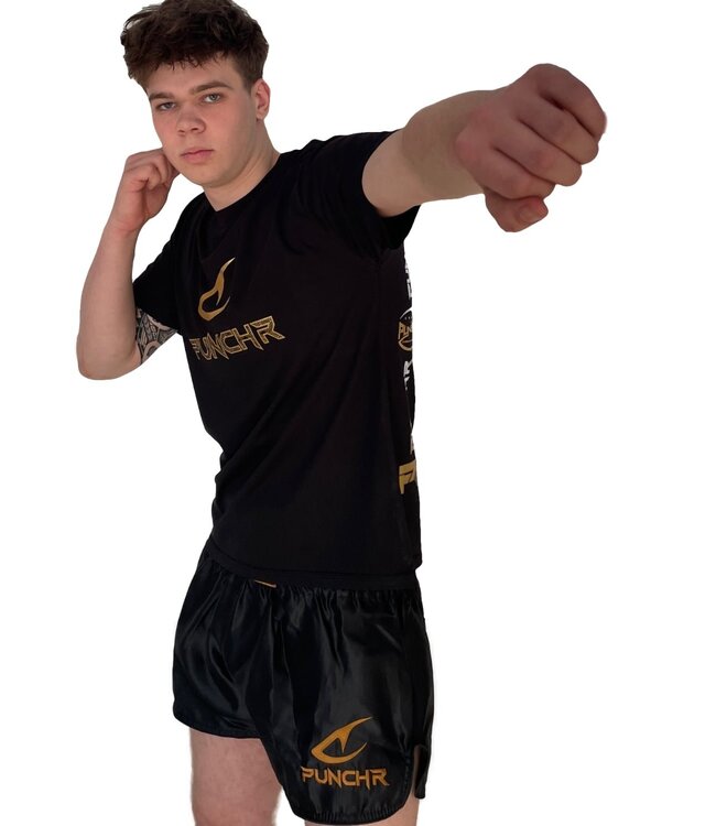 PunchR™ Logos Sportswear T-Shirt Kinder Baumwolle Schwarz Gold