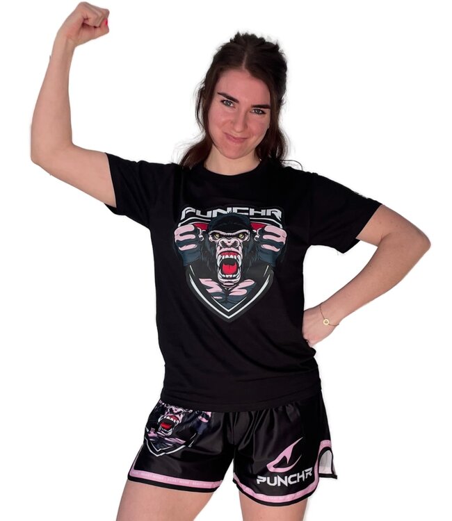 PunchR™  PunchR™ Beast Mode T-Shirt Damen Baumwolle Schwarz Rosa