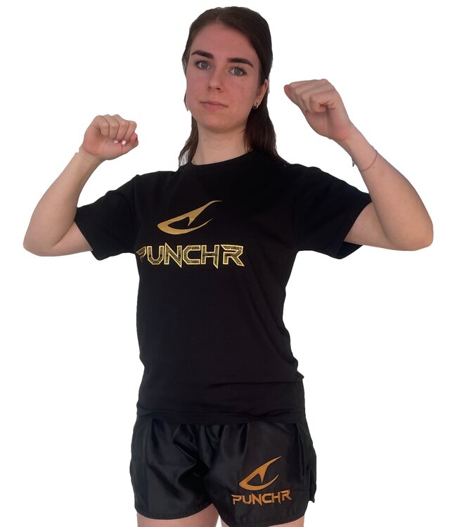 PunchR™ Logo's Sportswear T-Shirt Katoen Zwart Goud