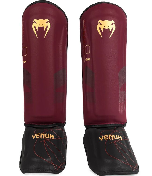 Venum Tactical XT Kickboxing Shinguards Burgundy Black Gold
