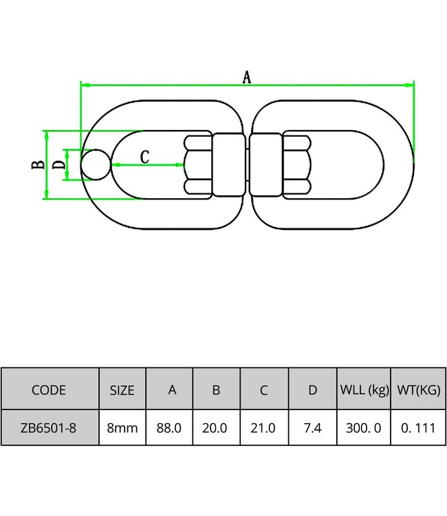 Swivel M8 RVS Draaiwartel 360° voor Bokszak – Belastbaar tot 300 kg