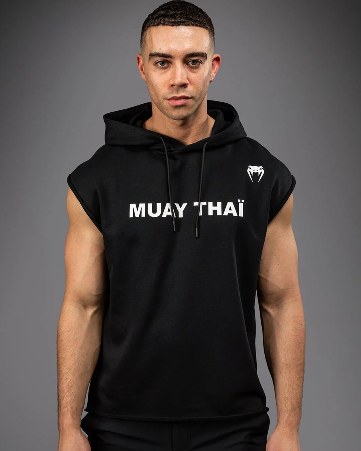 Venum Muay Thai VT Sleeveless Hoodies Black White - Fightwear Shop