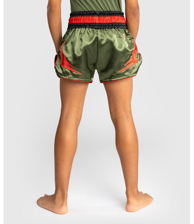 Venum Inferno Kids Kickboxing Muay Thai Shorts Army Green Orange