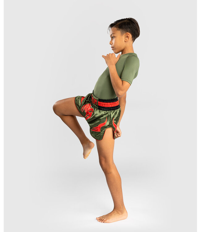 Venum Inferno Kickbox Muay Thai Shorts Kinder Armee Grün Orange