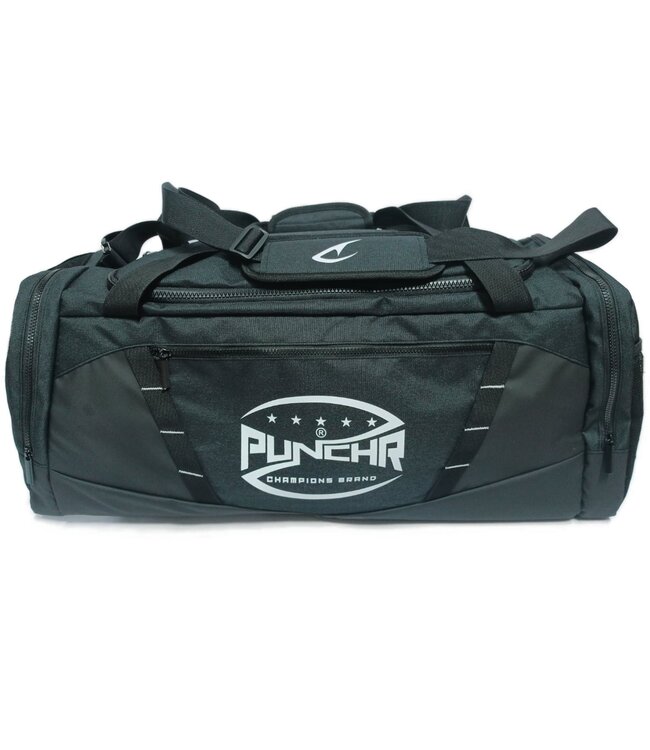 PunchR No Limits Duffel Sports Bag 58L – Large Training Bag for Kickboxing Gear – Black/White