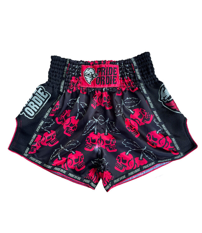 PRIDEorDiE Cherry Choke Muay Thai Shorts Zwart Rood