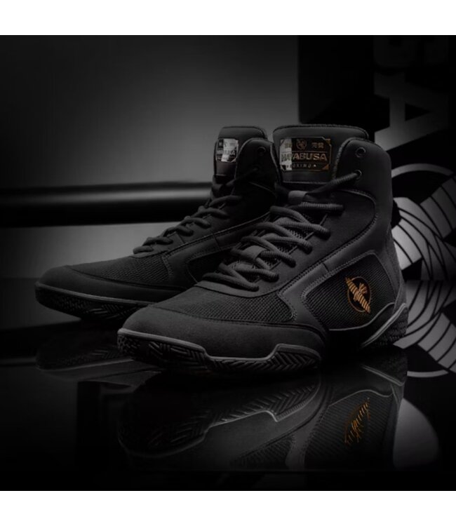 Hayabusa Pro Boksschoenen Zwart – Lichtgewicht Mid‑Cut Boxing Shoes met Grip, Stabiliteit & Ademend Mesh