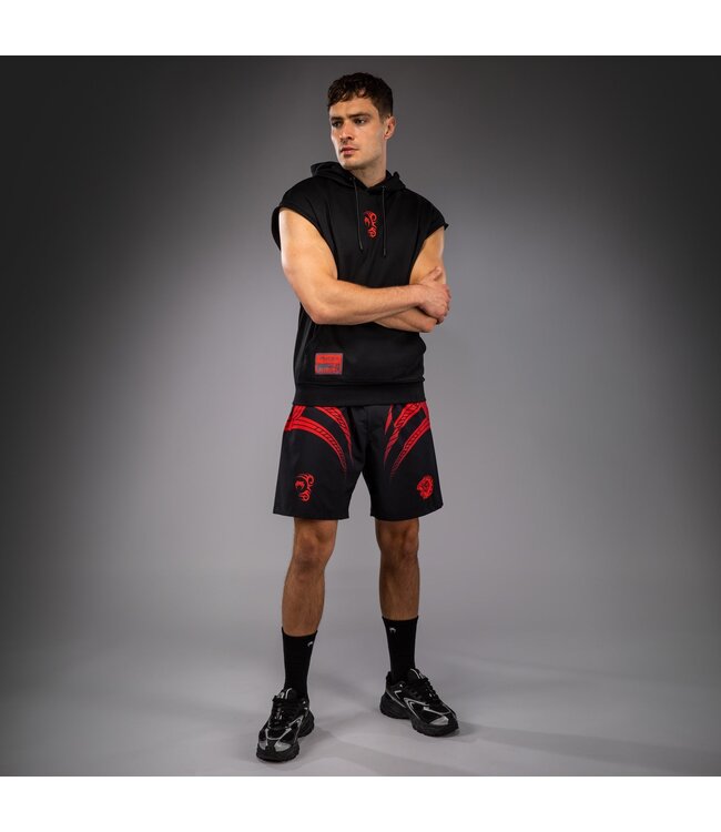 Venum x Mike Tyson Tiger Sleeveless Hoodie – Tiefschwarz/Intensivrot für Boxen, Kickboxen & Fitness