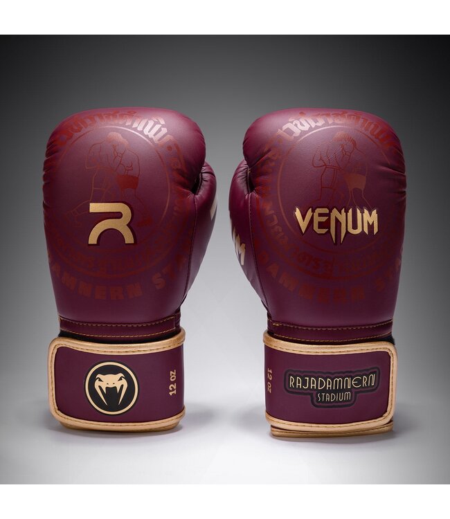 Venum x Rajadamnern Muay Thai Kickboxhandschuhe – Burgunder Gold
