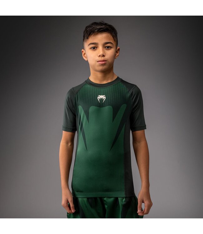 Venum Attack Kinder-Rashguard – Waldgrün / Cremeweiß
