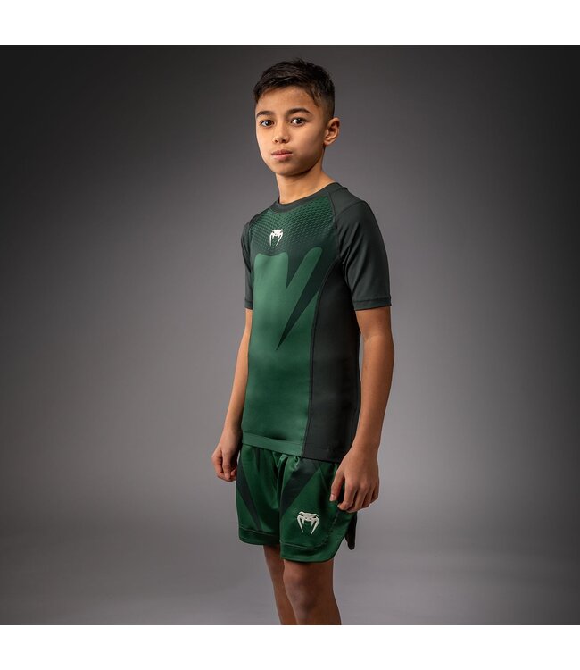 Venum Attack Kids Rashguard – Forest Green / Off White
