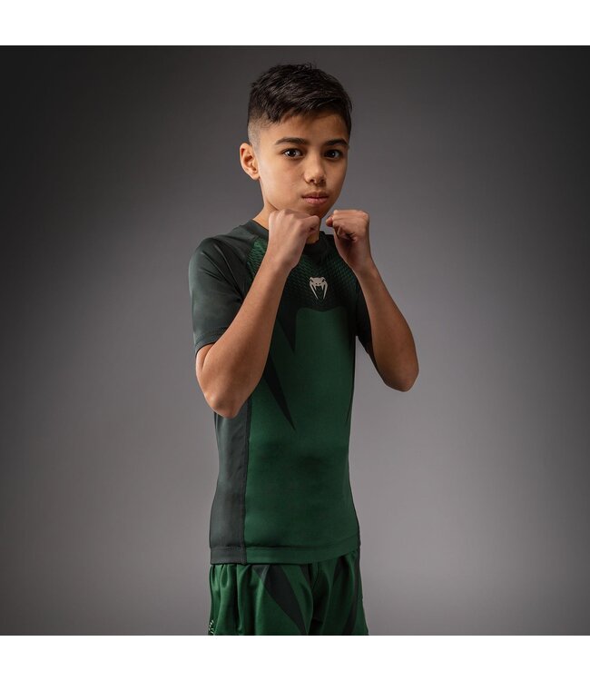 Venum Attack Kids Rashguard – Forest Green / Off White