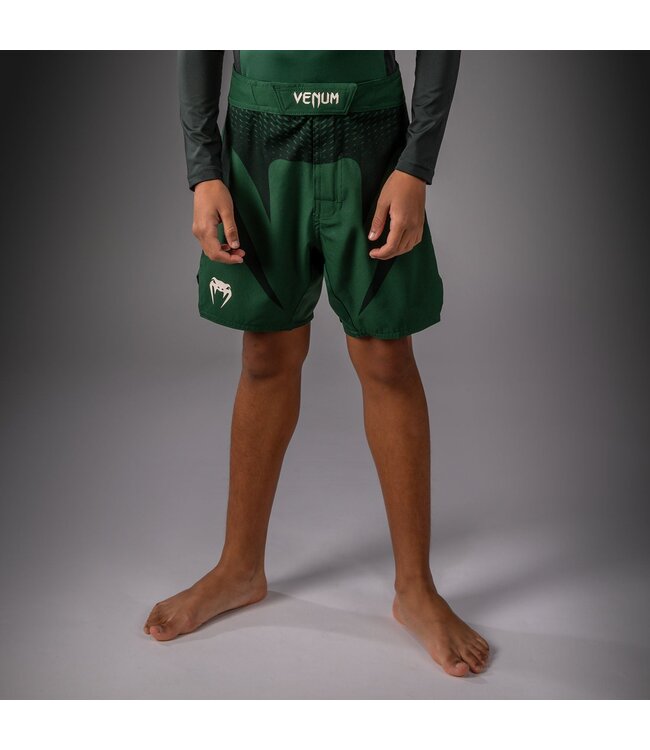 Venum Light Kids Fight Shorts Forest Green / Off White