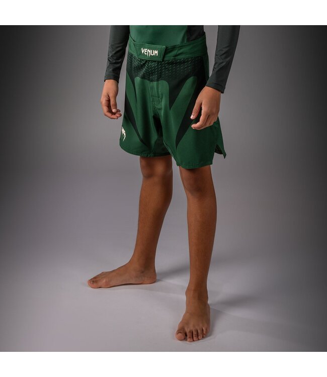 Venum Light Kids Fight Shorts Forest Green / Off White