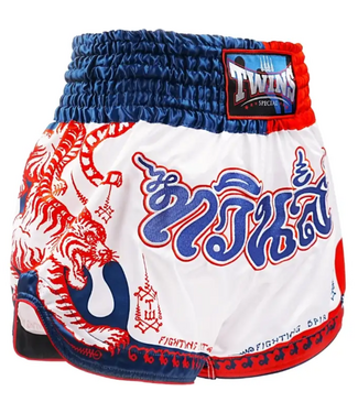 Twins Special Twins Muay Thai Shorts FBGVL 4 YANT Tiger – Weiß Blau Rot | Premium Fight Shorts