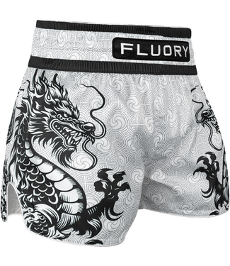 Fluory Fluory Two Dragon Muay Thai Shorts MTSF143 Weiß Schwarz | Kickboxen & Muay Thai