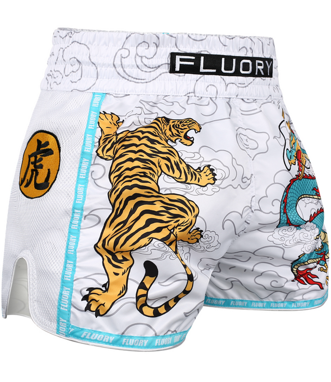 Fluory Muay Thai Shorts Dragon vs Tiger White