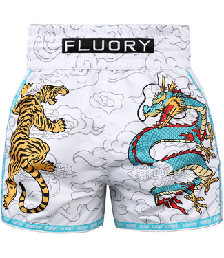 Fluory Fluory Muay Thai Shorts Dragon vs Tiger Weiß für Kickboxen & Muay Thai