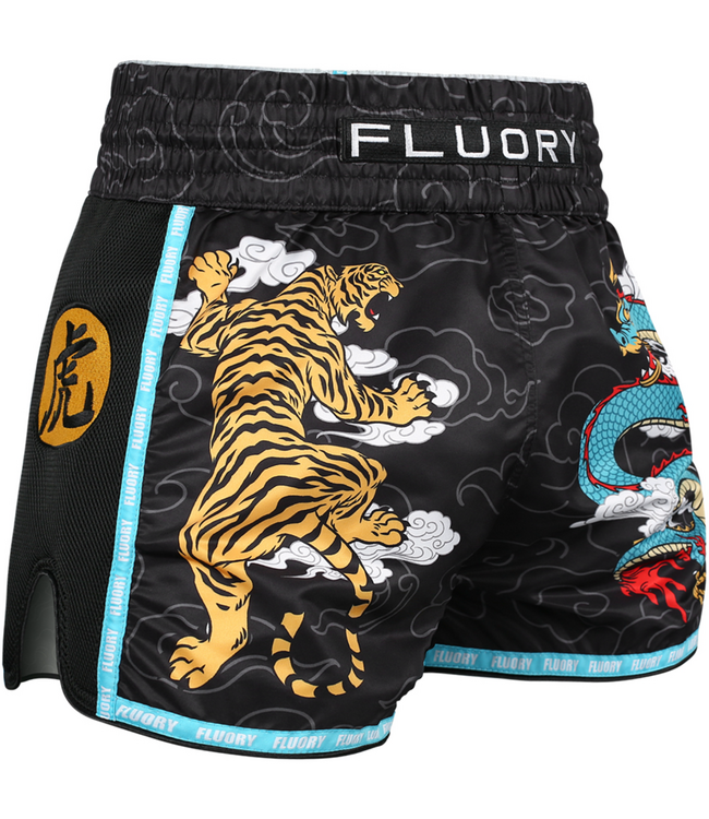Fluory Muay Thai Shorts Dragon vs Tiger Black