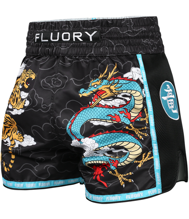Fluory Muay Thai Shorts Dragon vs Tiger Black