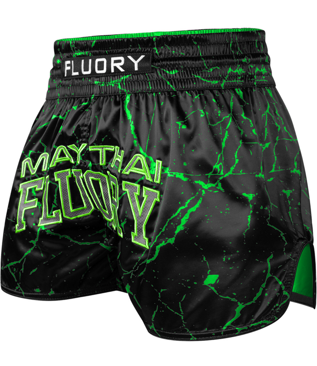 Fluory Muay Thai Kickboks Short Zwart Marmer Groen