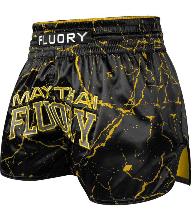 Fluory Muay Thai Kickbox Short Schwarz Marble Goldgelb