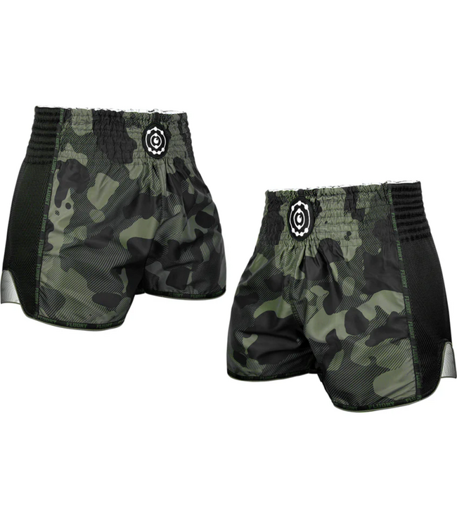 Fluory Muay Thai Kickboks Short Camouflage Zwart Groen
