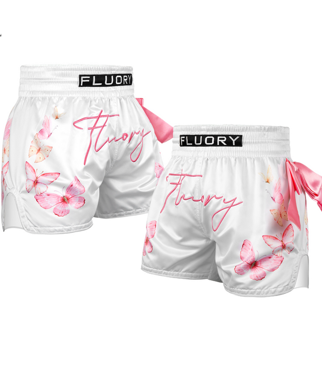 Fluory Muay Thai Kickboxing Shorts Flowers White Pink
