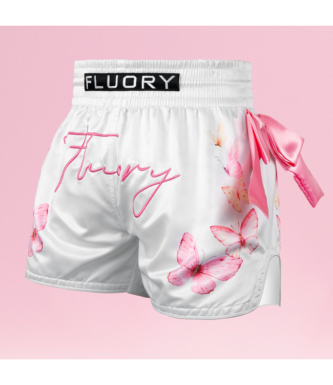 Fluory Muay Thai Kickboxing Shorts Flowers White Pink