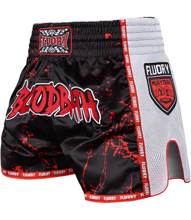 Fluory Muay Thai Kickboxing Shorts Bloodbath Black Red White