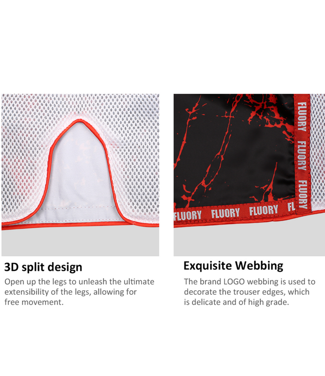 Fluory Muay Thai Kickbox Shorts Bloodbath Schwarz Rot Weiß