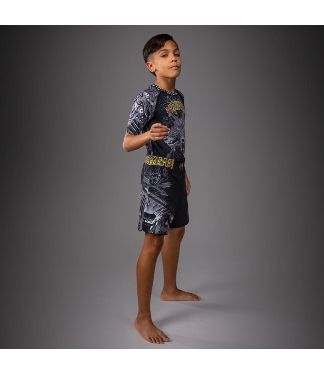 Venum Wolf Atak Kinder Kurzarm-Rashguard - Schwarz/Grau