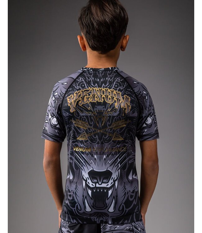 Venum Wolf Atak Kids Rashguard met korte mouwen - Zwart/Grijs