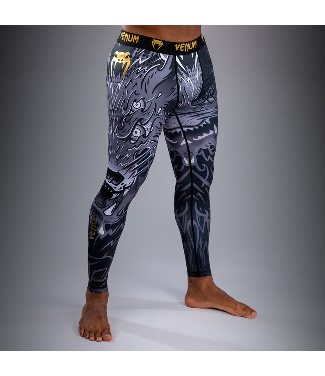 Venum Wolf Atak Sportleggings – Schwarz/Grau | Kompressionsleggings für MMA, BJJ & Grappling