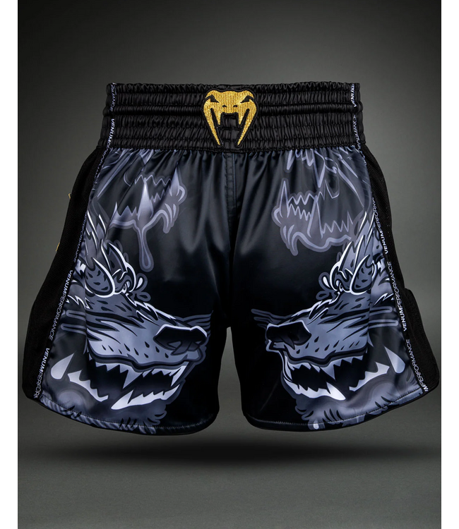 Venum Wolf Atak Muay Thai Shorts – Schwarz/Grau | Muay‑Thai & Kickbox Shorts