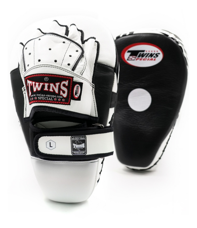 Twins Deluxe Punching Mitts Pads PML 21 Zwart Wit – Premium Leren Focus Mitts