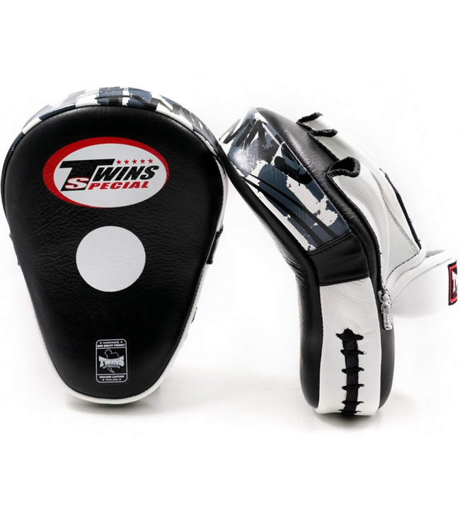 Twins Deluxe Punching Focus Mitts Pads PML 10 – Premium Leren Pads Zwart/Wit