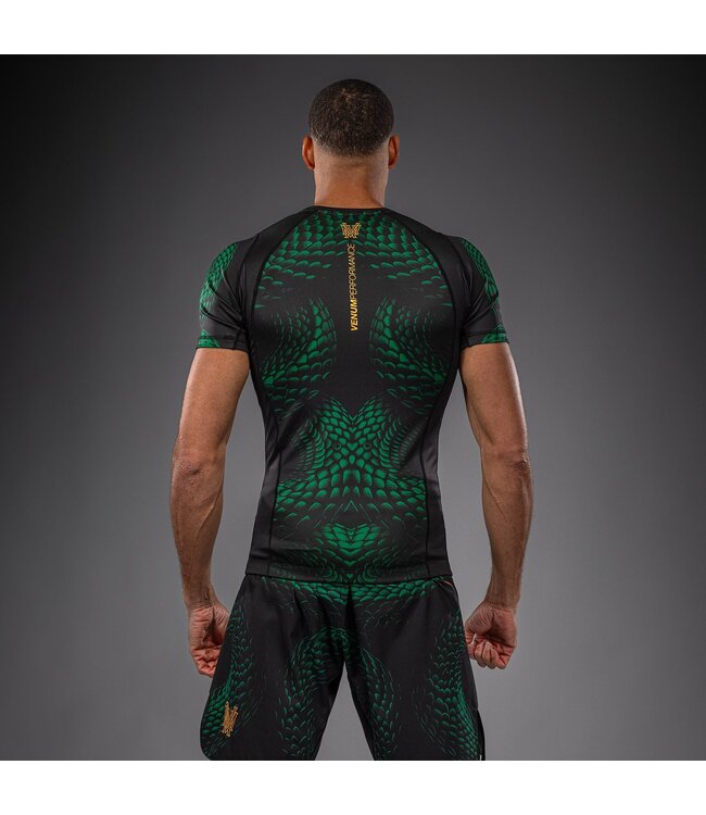 Venum Matupa Rashguard – Black/Green/Gold | Premium compression top for MMA, grappling & kickboxing