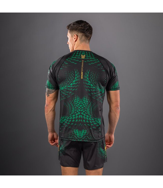 Venum Matupa Dry Tech T‑Shirt – Zwart/Groen/Goud | Sneldrogend Sportshirt voor Vechtsporten & Fitness