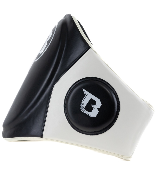 Booster PRO BP Buikbeschermer Belly Pad – Zwart/Wit – High‑Quality Synthetic Leather Trainer Protector voor Kickboksen & Muay Thai