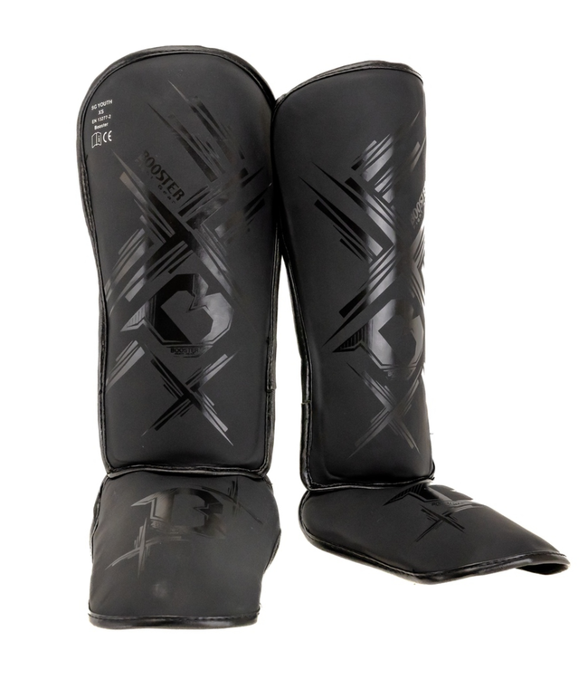 Booster SG Alpha Black Kids Shin Guards – Lightweight & Durable Protection for Kickboxing and Muay Thai – Black