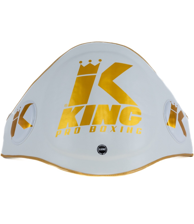 King Pro Boxing (KPB) Belly Pad – Weiss/Gold – Bauchschutz für Trainer im Kickboxen & Muay Thai