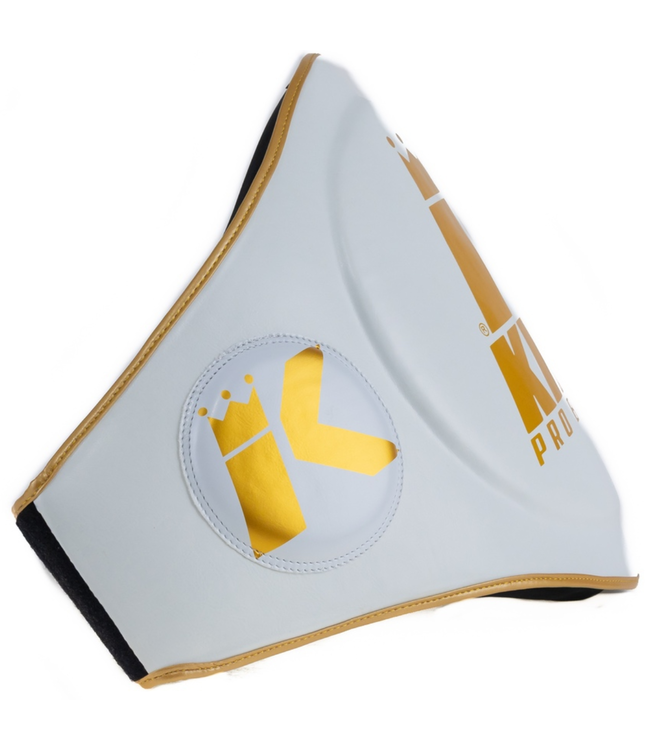 King Pro Boxing (KPB) Belly Pad – Weiss/Gold – Bauchschutz für Trainer im Kickboxen & Muay Thai