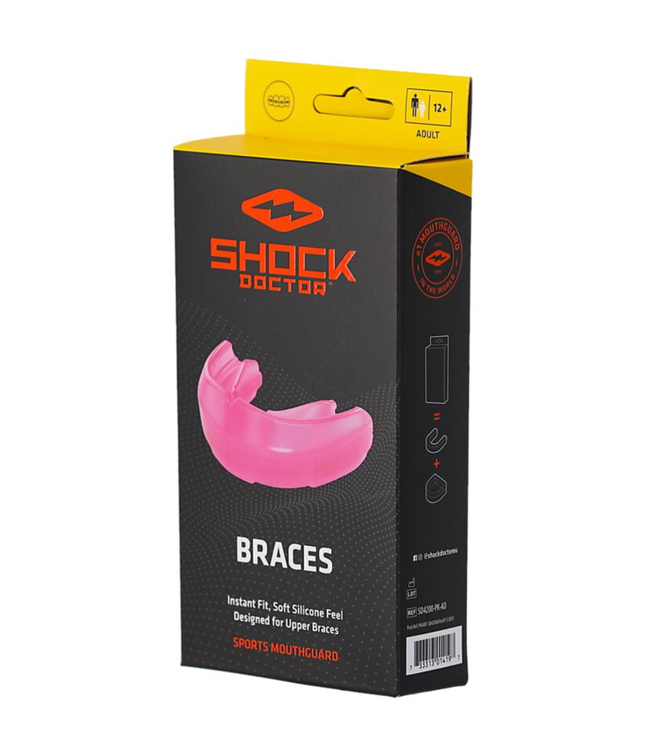 Shock Doctor Braces Mouthguard – Silicone Instant‑Fit (Adult) – Pink