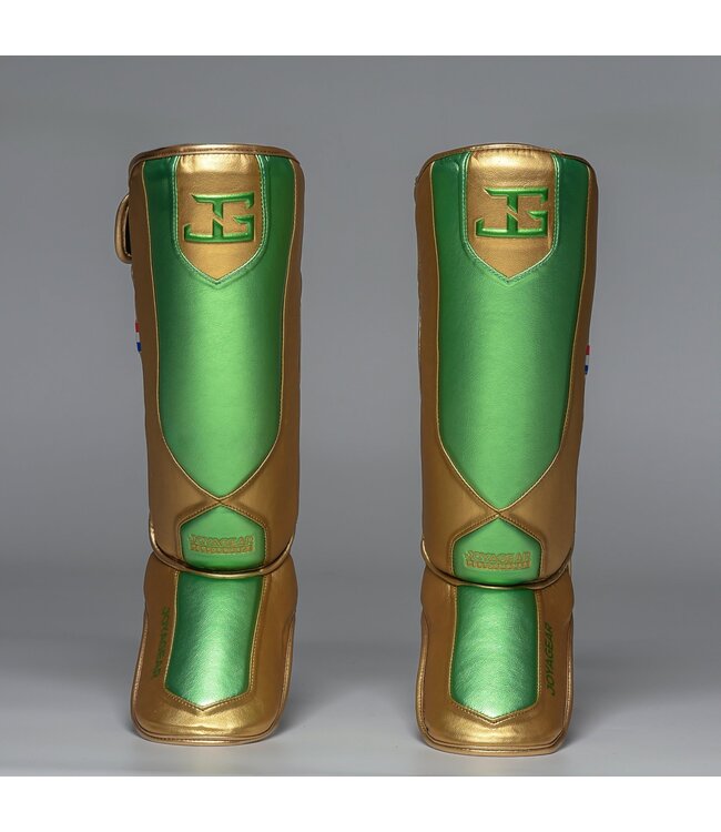 Joyagear Performance Schienbeinschoner Grün/Gold – Kickboxen & Muay Thai