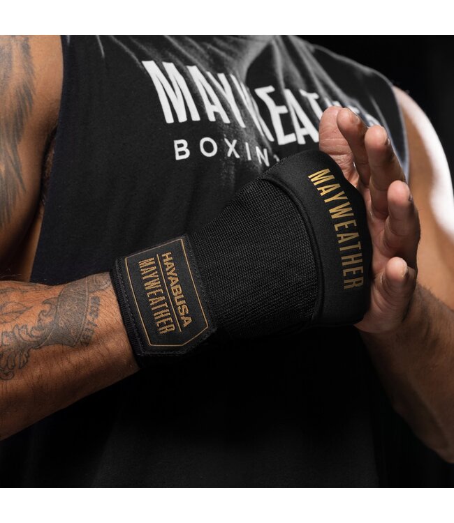 Hayabusa Mayweather Deluxe Quick Wraps – Schwarz/Gold | Hybride Gelpolsterung & Handgelenkstütze