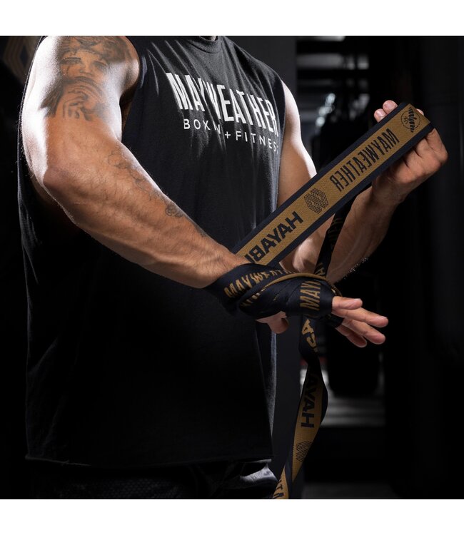 Hayabusa Mayweather Deluxe Handwraps 450 cm – Zwart/Goud | Deluxe Support & Locked‑In Fit